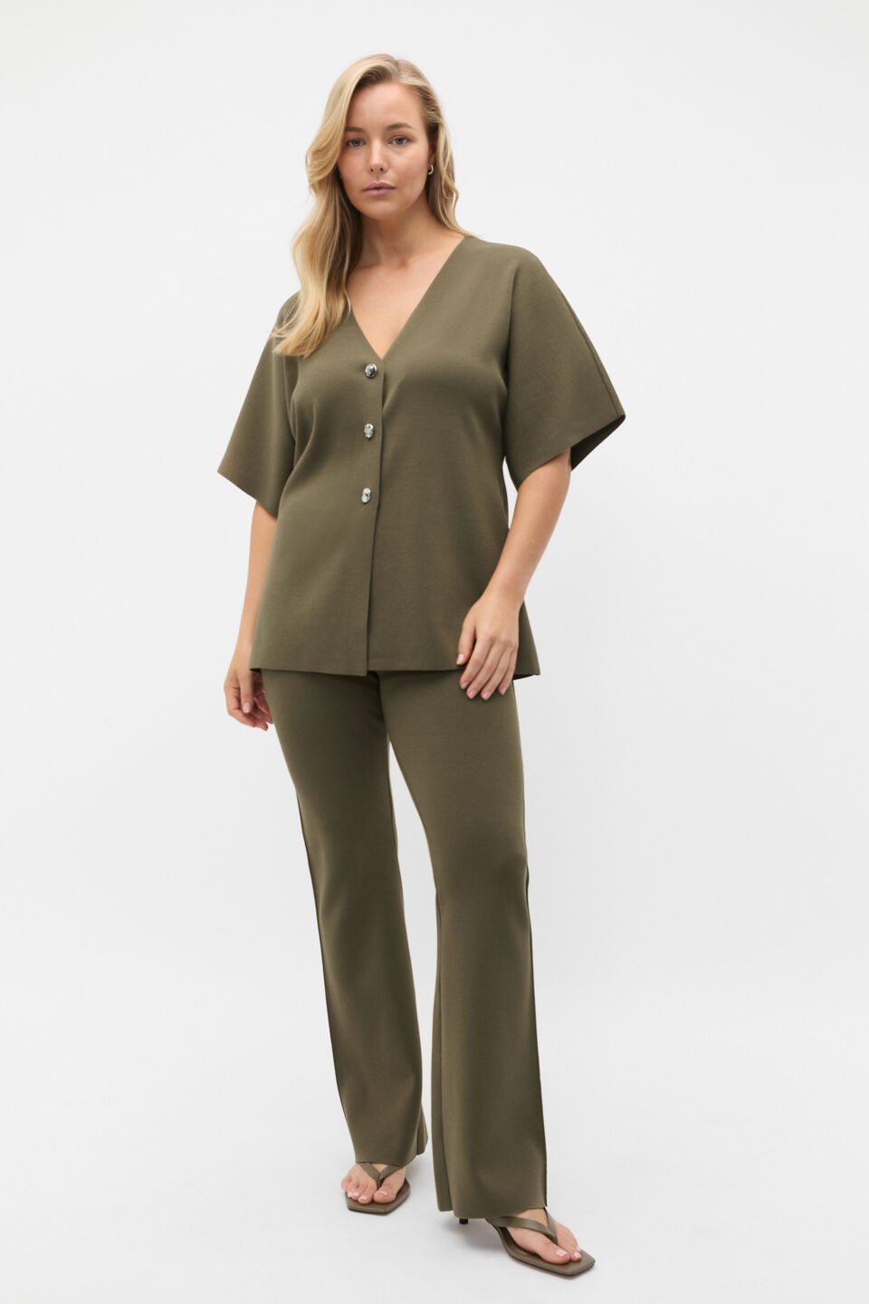 Crepe Knit Batwing Cardigan  Olive Leaf