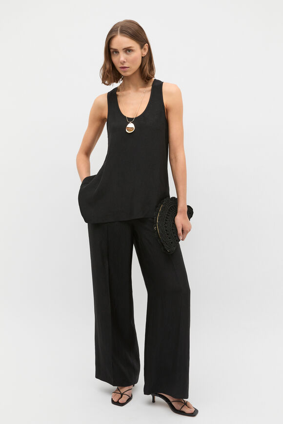 Crinkled Satin Longline Tank  Black  hi-res