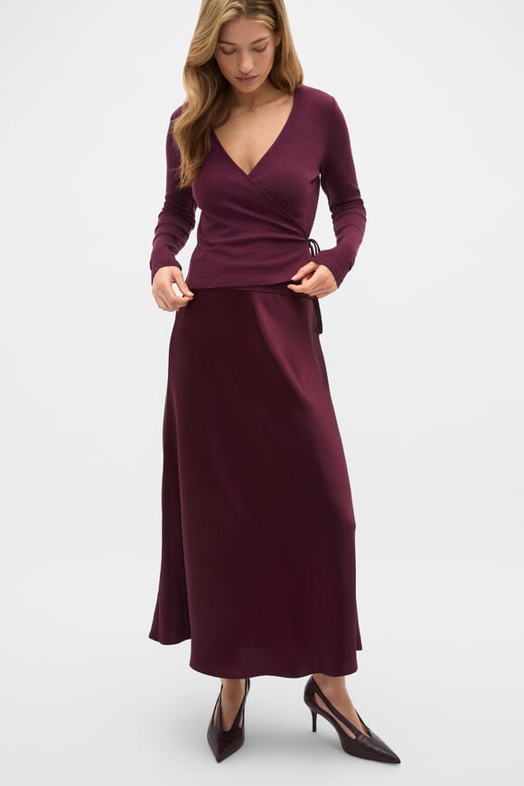 Australian Merino Wrap Top  Plum Red  hi-res