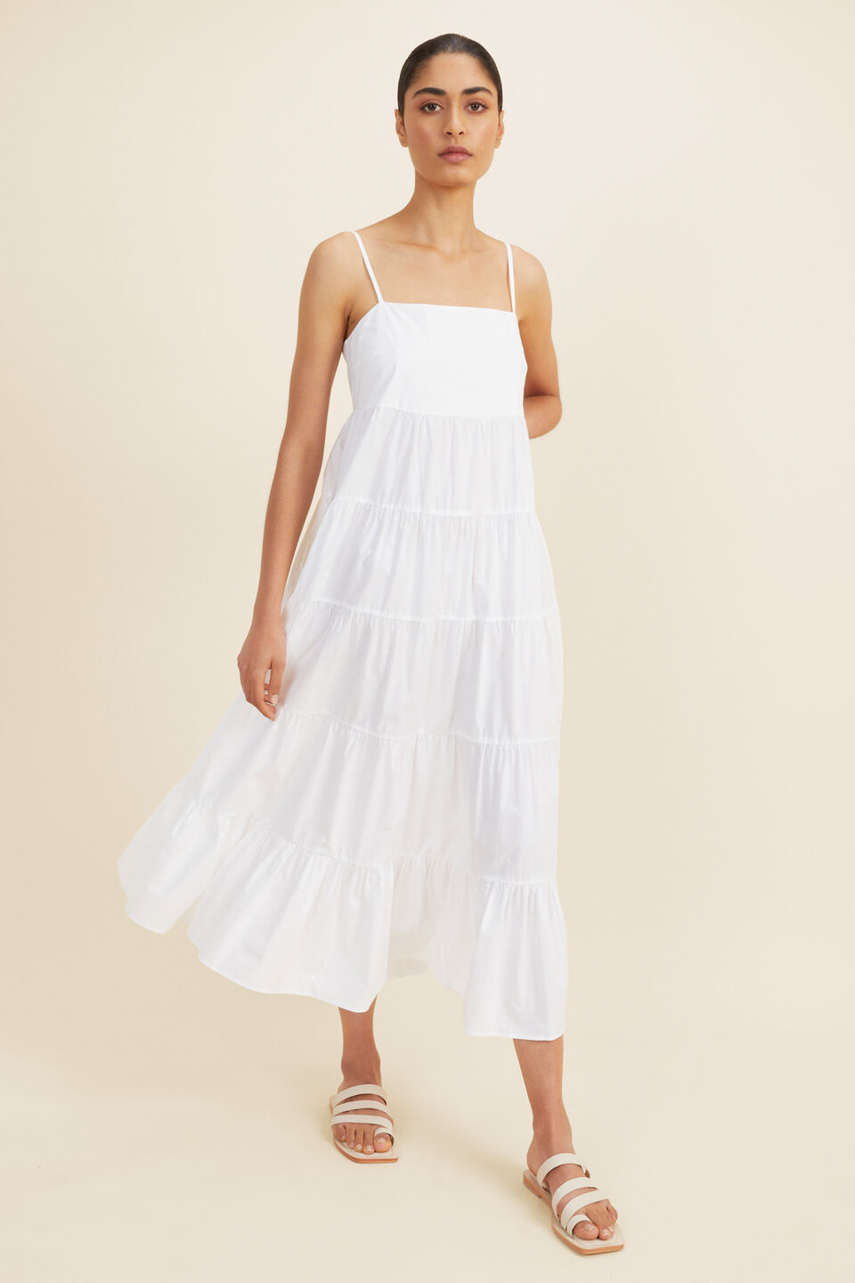 Poplin Tiered Maxi Dress  Whisper White