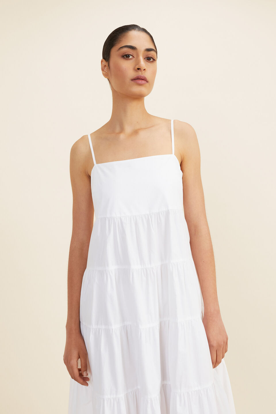 Poplin Tiered Maxi Dress  Whisper White