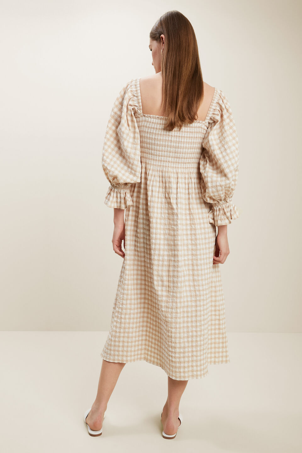 Gingham Puff Sleeve Dress  Biscotti Gingham