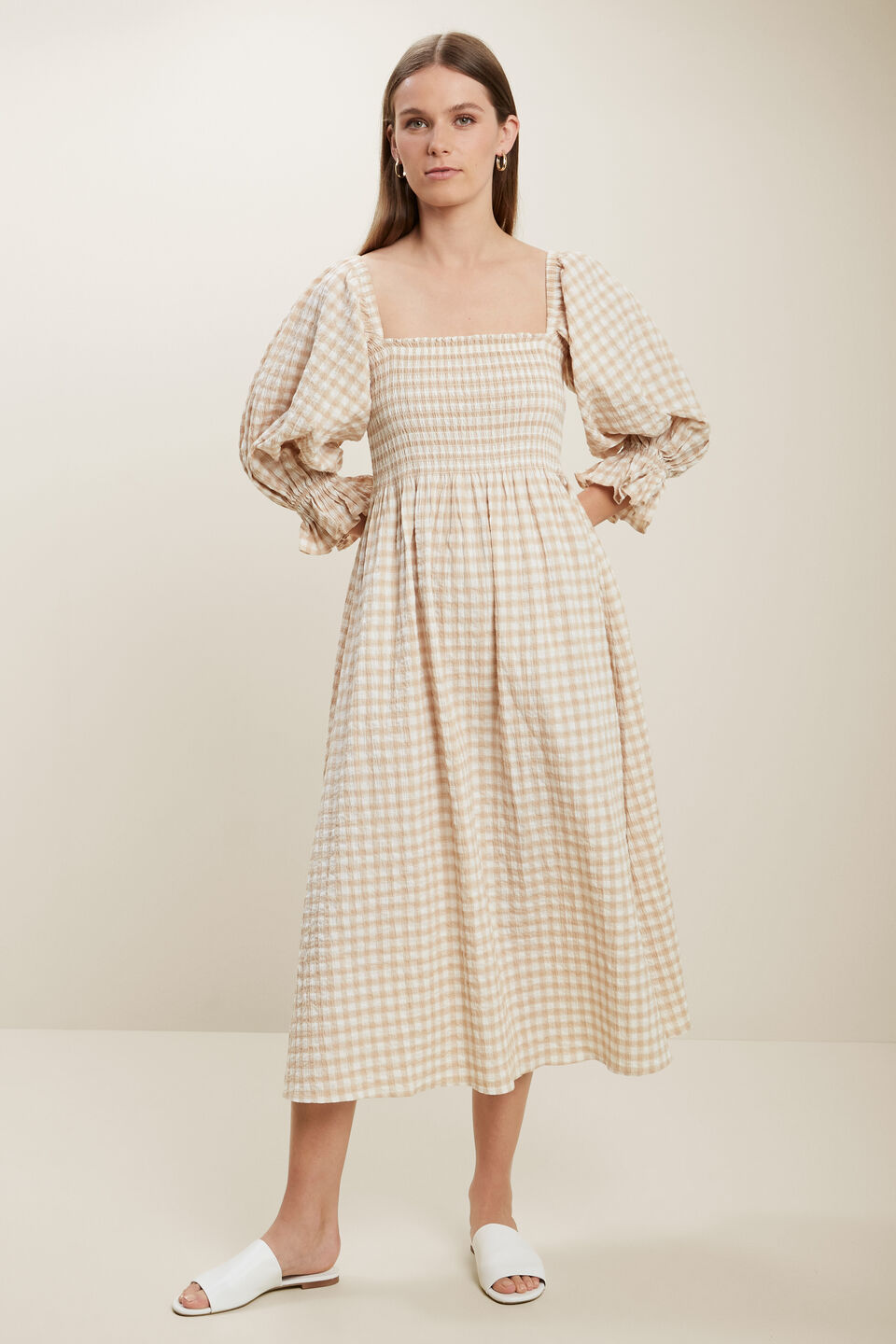 Gingham Puff Sleeve Dress  Biscotti Gingham