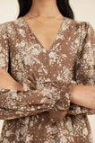 Floral Puffed Sleeve Dress  Coconut Brown Floral  hi-res