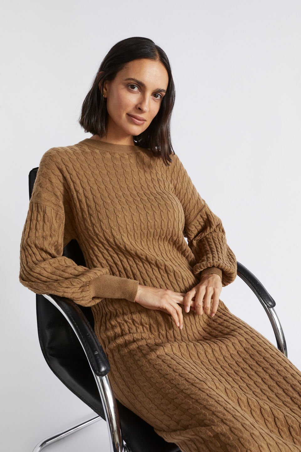 Mini Cable Knit Midi Dress  Deep Brass