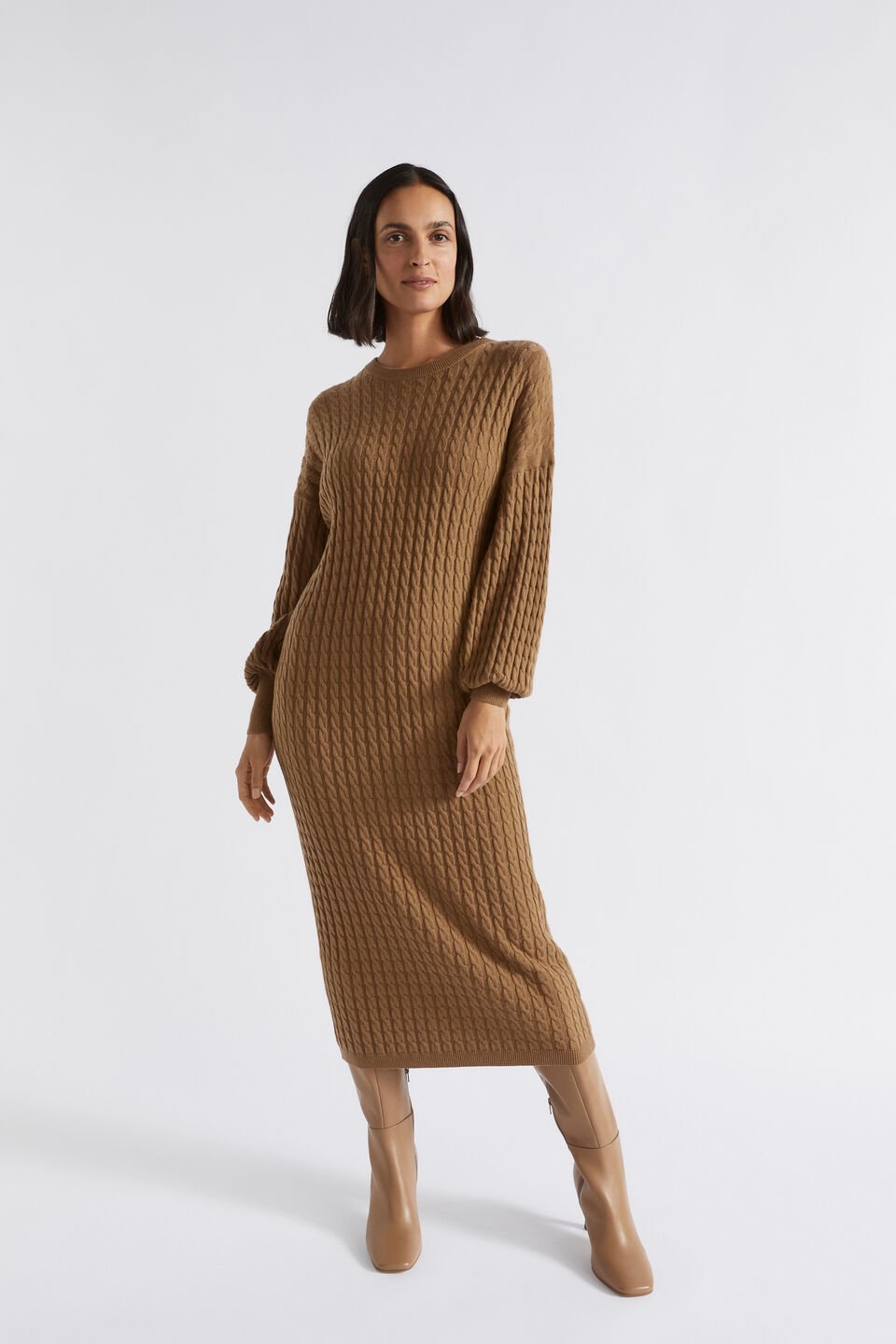 Mini Cable Knit Midi Dress  Deep Brass