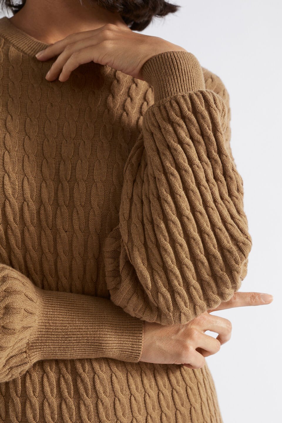 Mini Cable Knit Midi Dress  Deep Brass