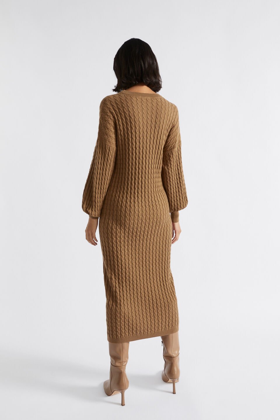 Mini Cable Knit Midi Dress  Deep Brass