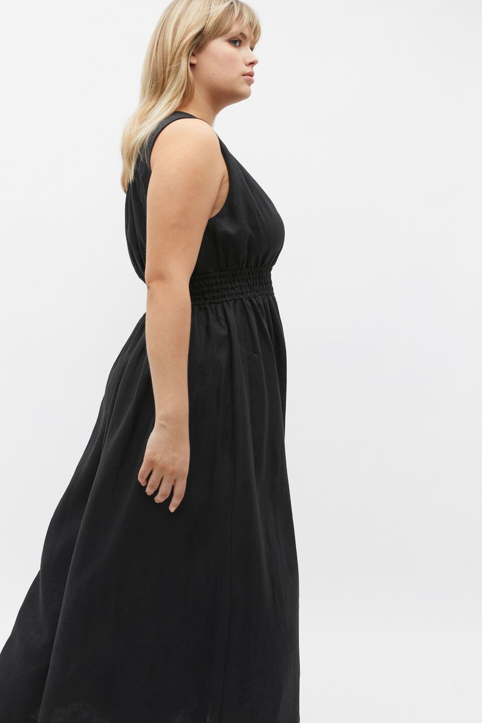 Linen One Shoulder Maxi Dress  Black