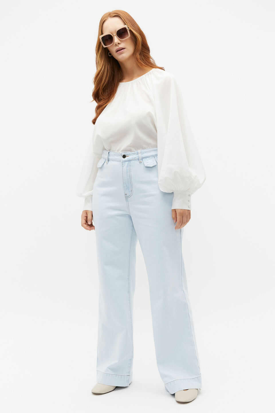 Denim Wide Leg Rigid Jean  Stone Blue Wash