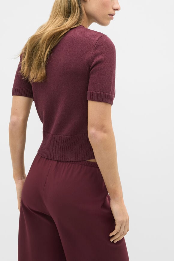 Textured Cotton Blend Cardigan  Plum Red  hi-res