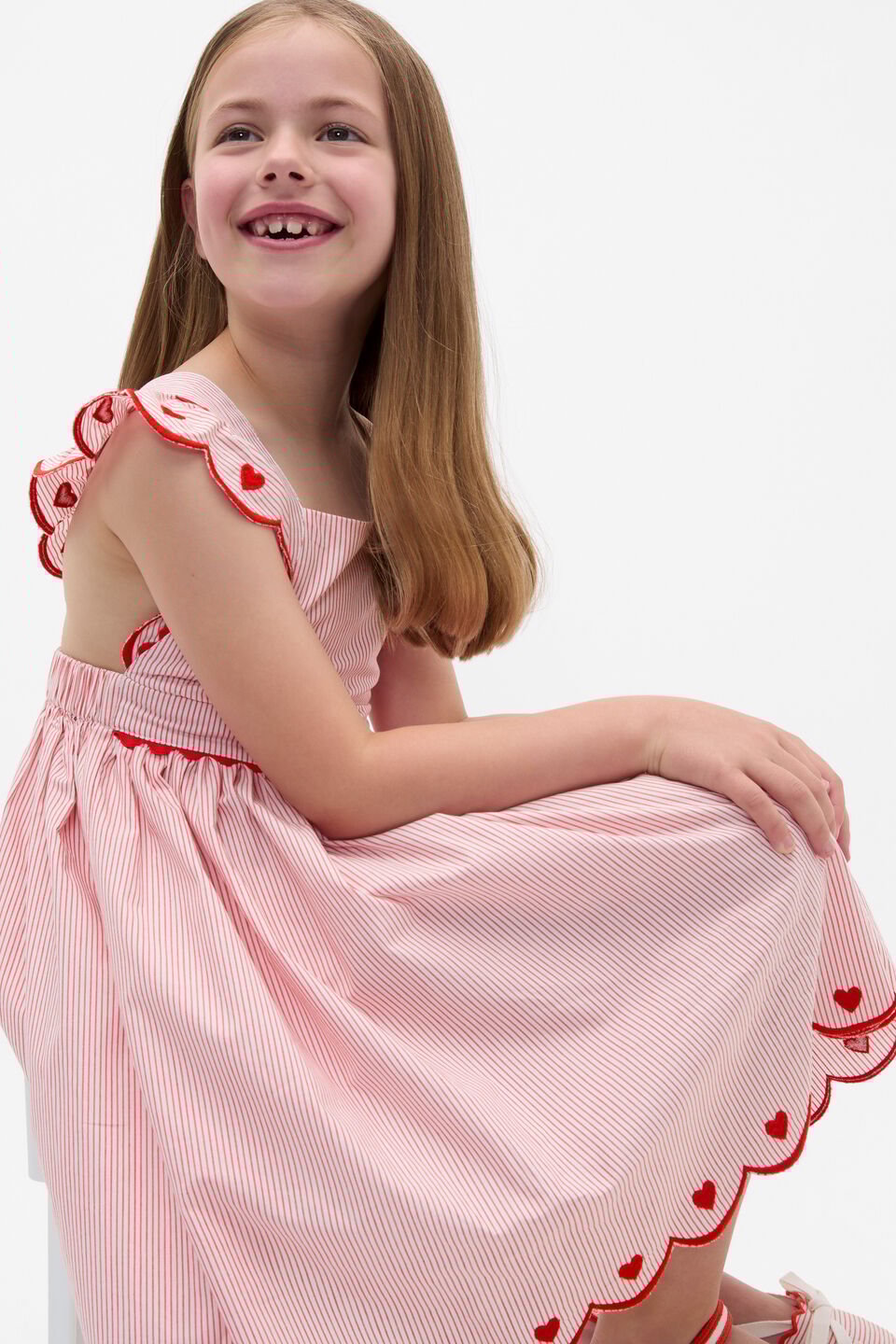 Scallop Stripe Dress  Strawberry Red