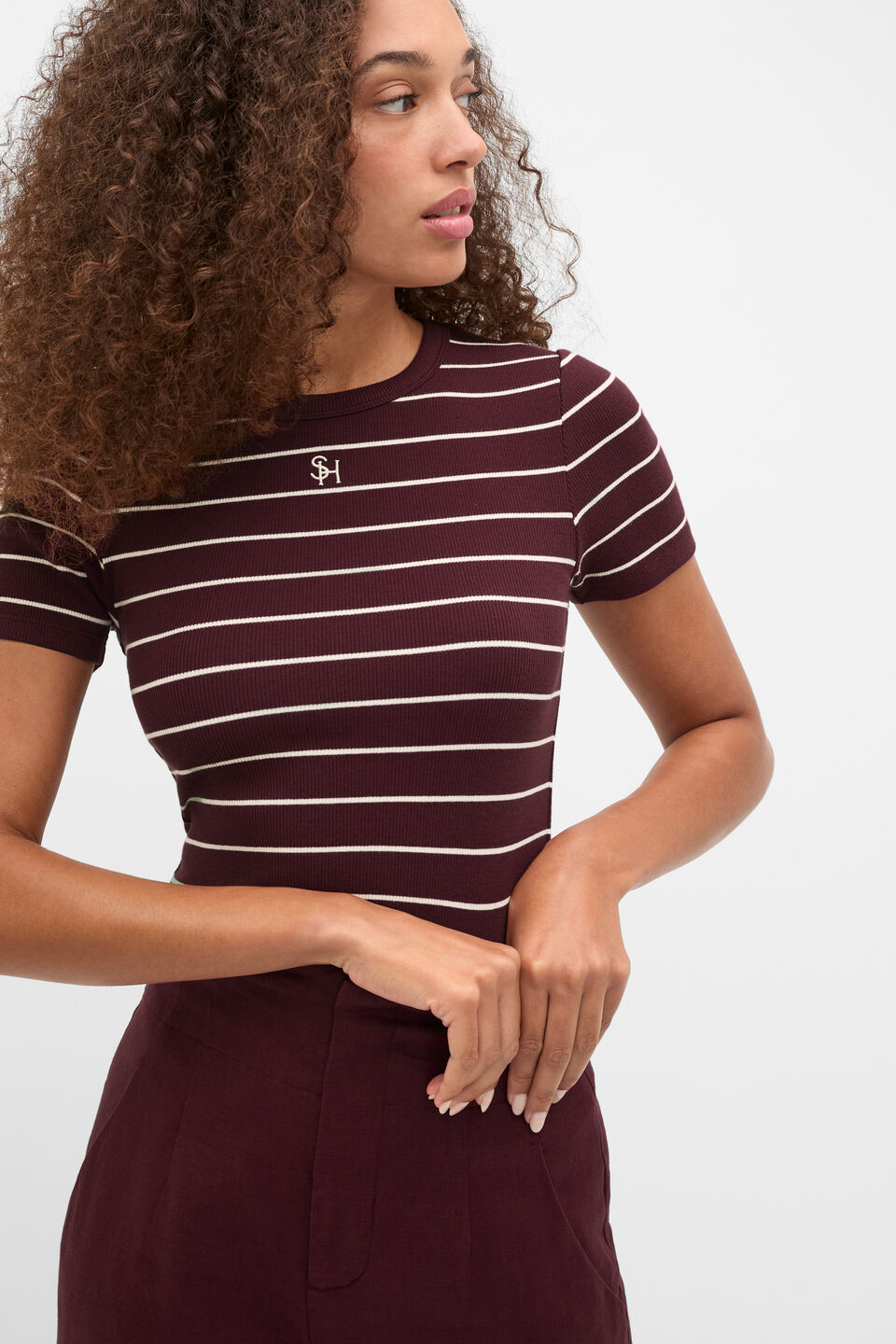 Heritage Rib Tee  Plum Red Stripe