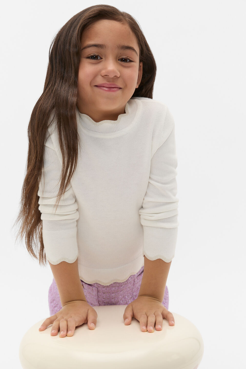 Knit Scallop Tee  Classic Cream