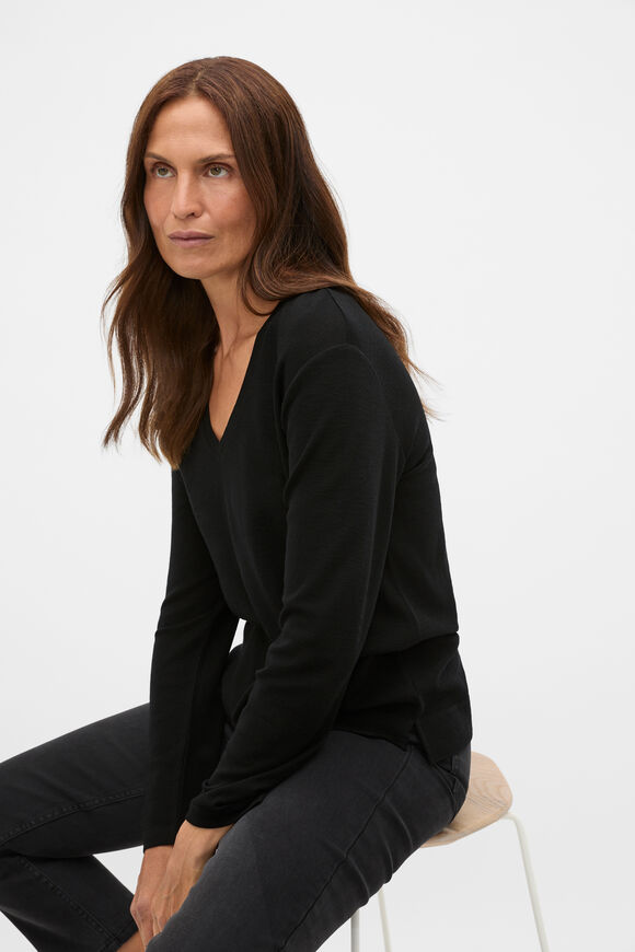 Australian Merino V Neck Top  Black  hi-res