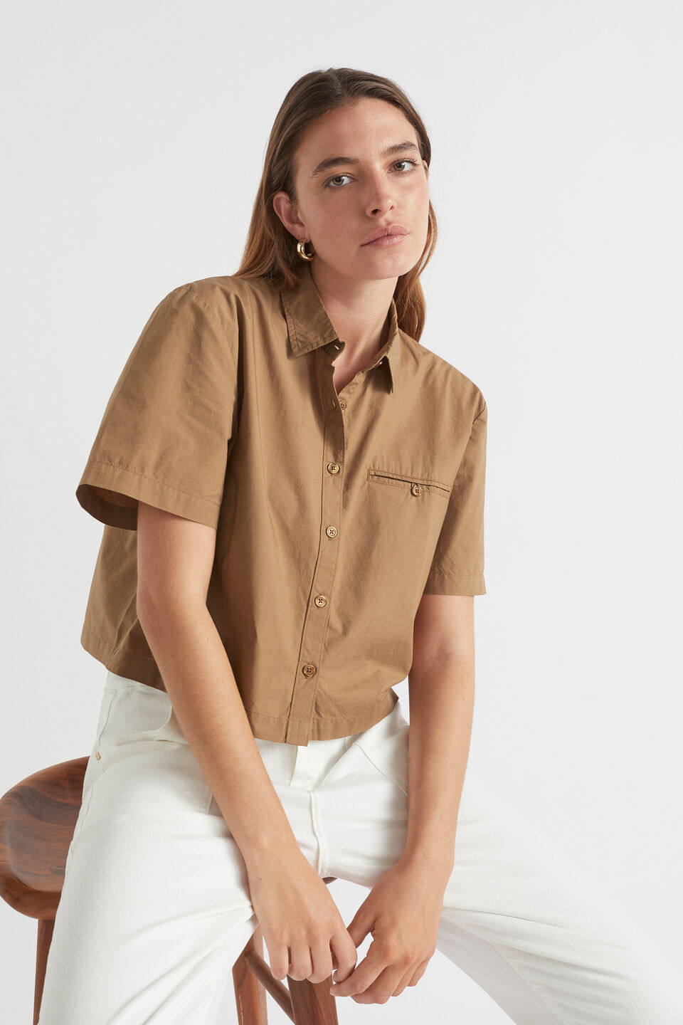 Poplin Crop Shirt  Deep Brass