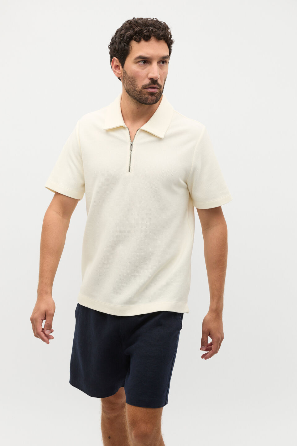 Half Zip Polo  Vintage White