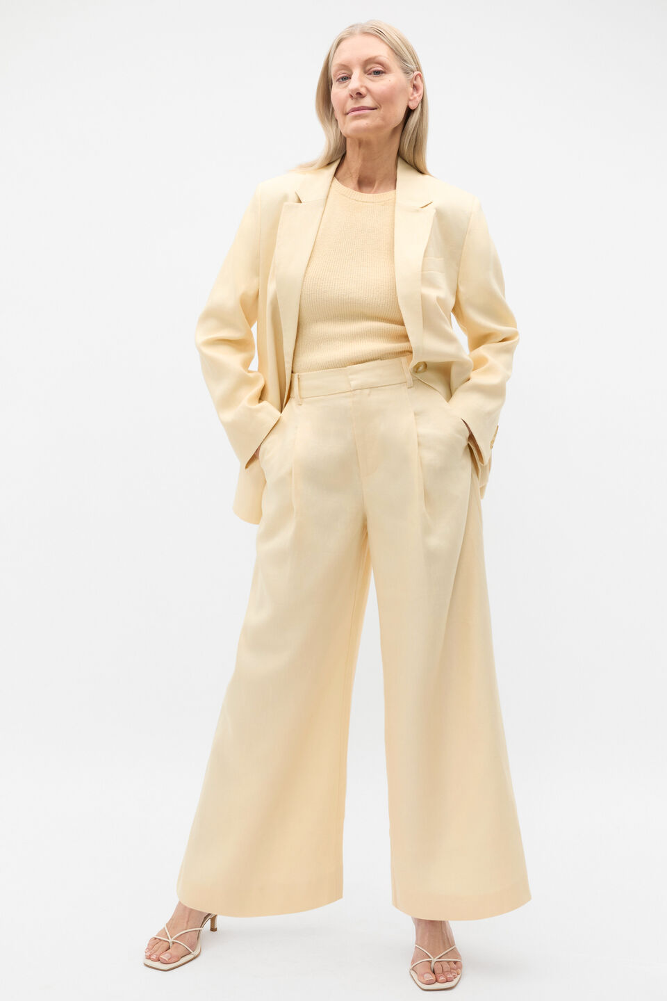 Tailored Linen Pleat Front Pant  Shortbread