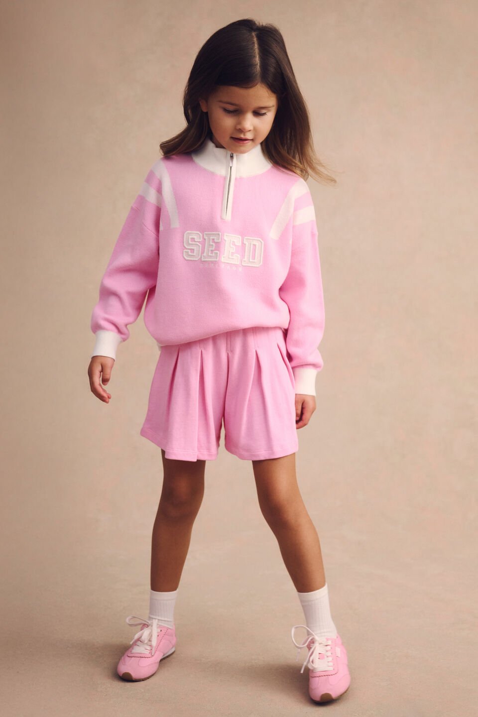 Quarter Zip Logo Sweat  Candy Pink