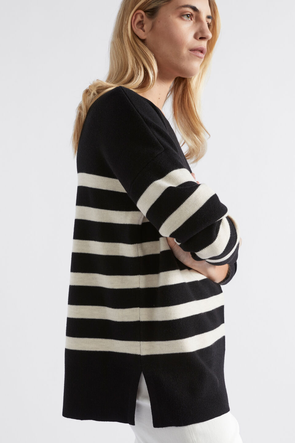 Stripe Double Knit Sweater  Black Oat Stripe