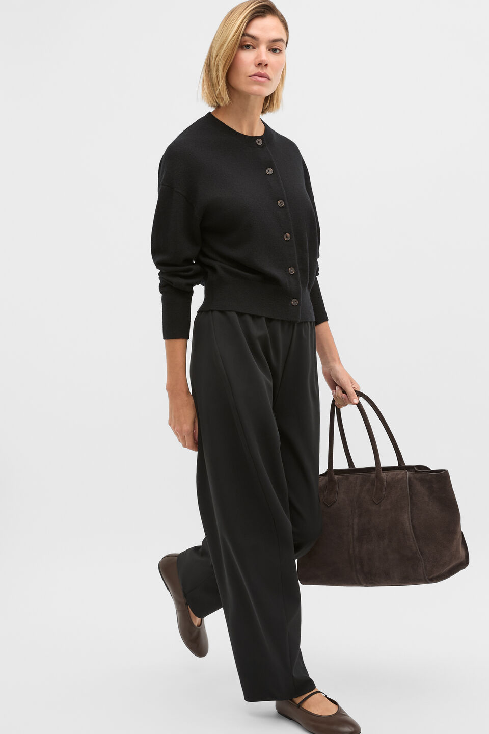 Australian Merino Relaxed Cardigan  Black