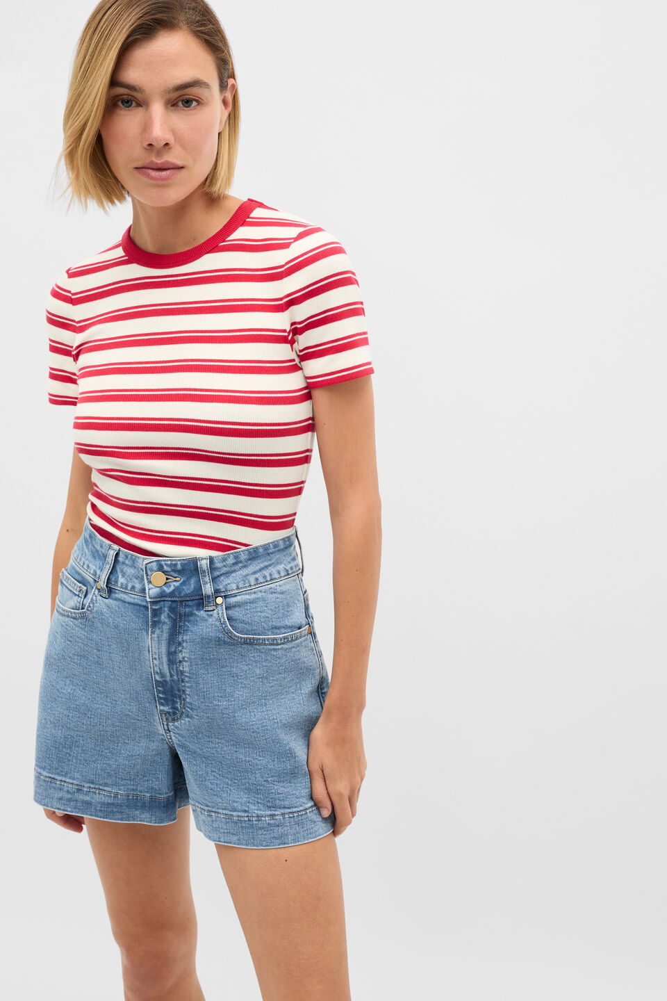 Stripe Rib Tee  Poppy Stripe