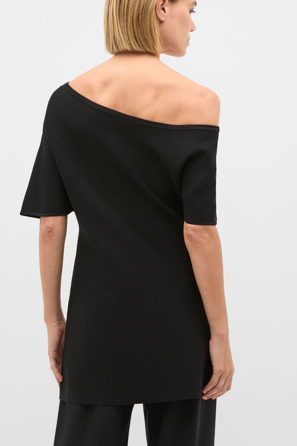 Crepe Knit Drape Shoulder Tunic  Black