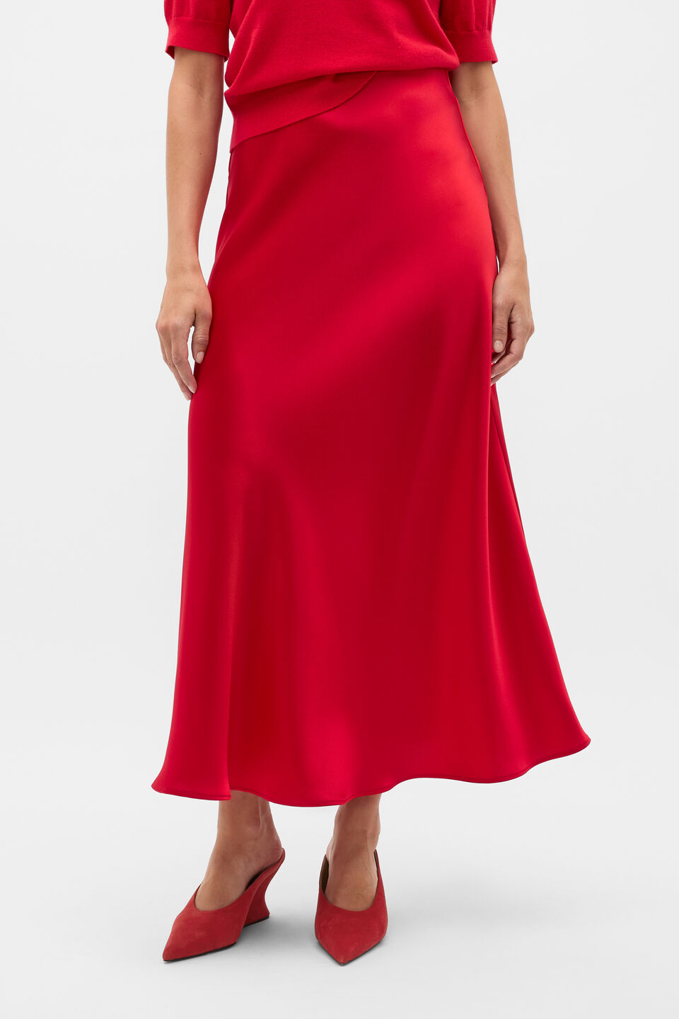 Satin Midi Skirt  Poppy