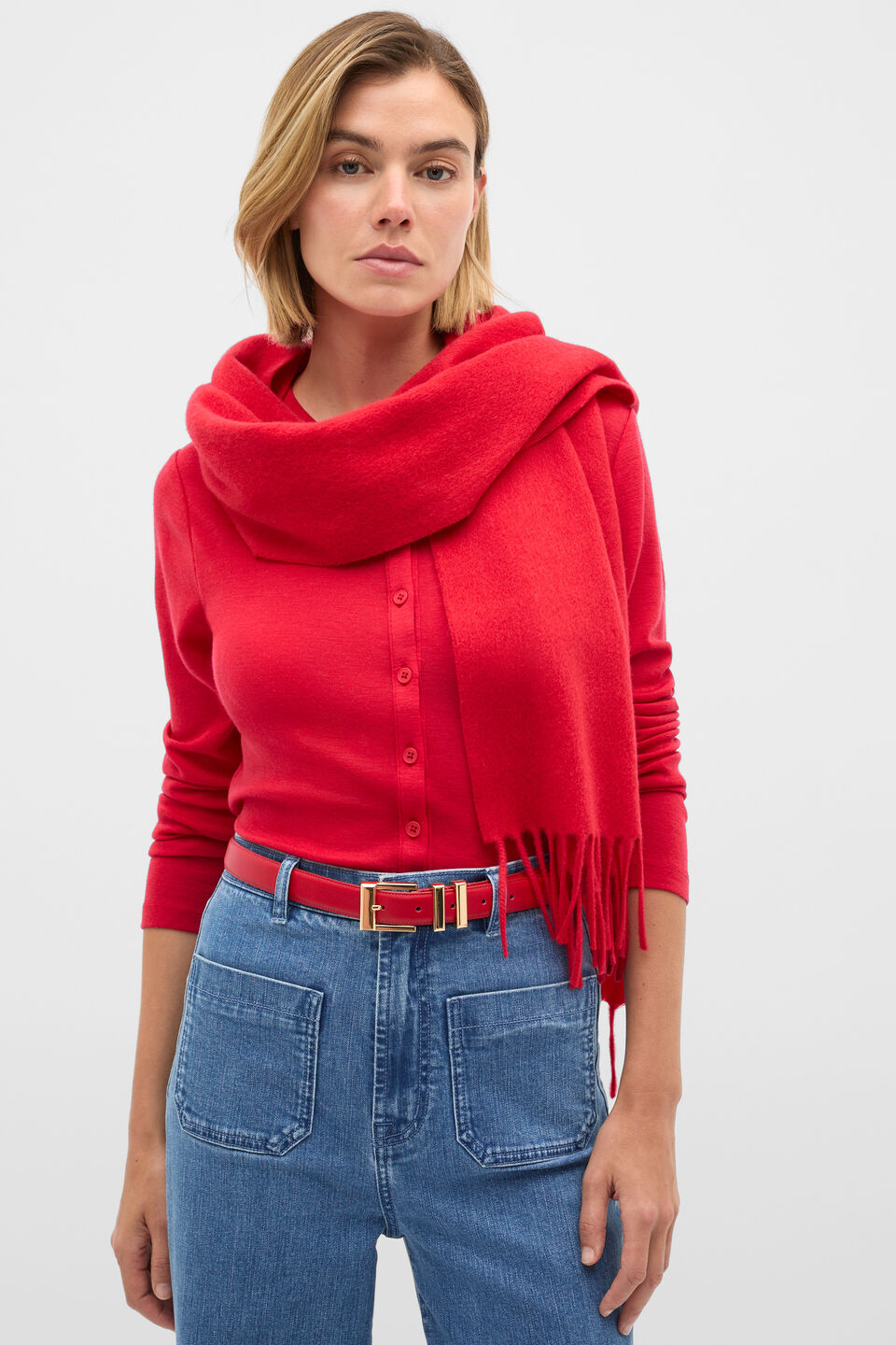 Elle Square Buckle Belt  Poppy