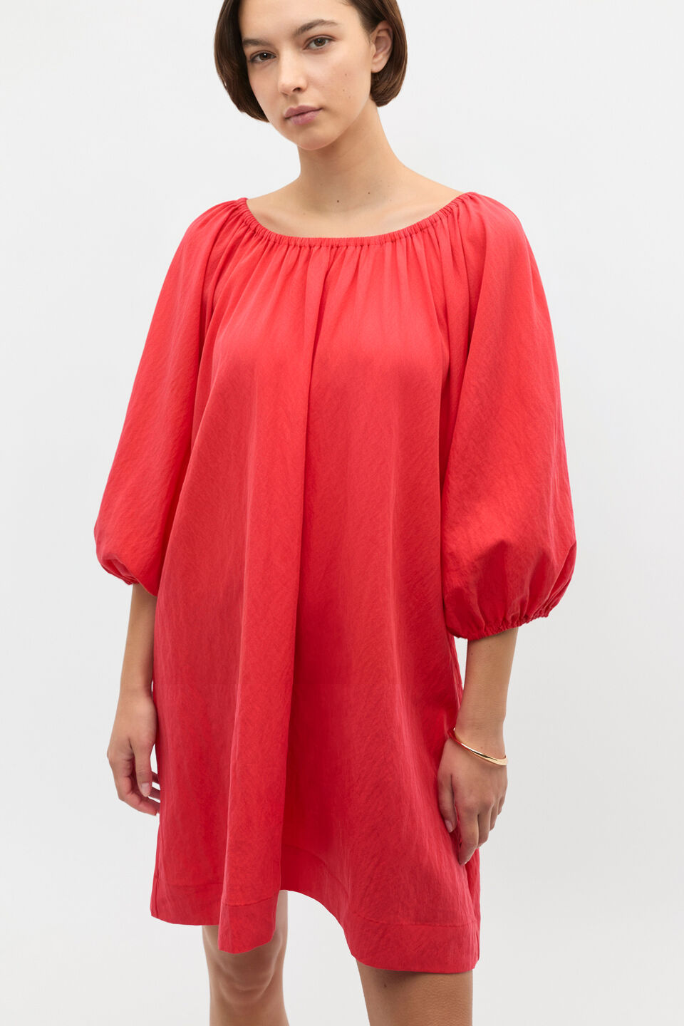 Crushed Elasticated Mini Dress  Electric Crimson