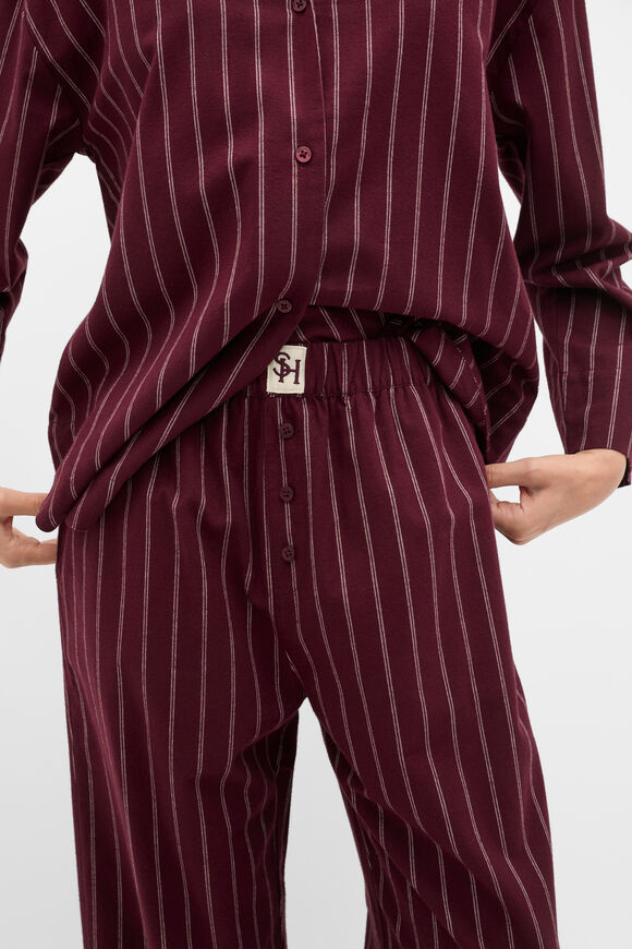 Flannelette Shirt and Pant PJ Set  Plum Red Stripe  hi-res