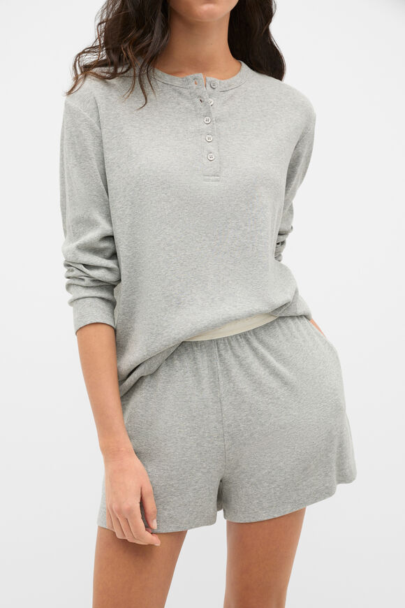 Ribbed Long Sleeve Henley and Short PJ Set  Pale Slate Marle  hi-res