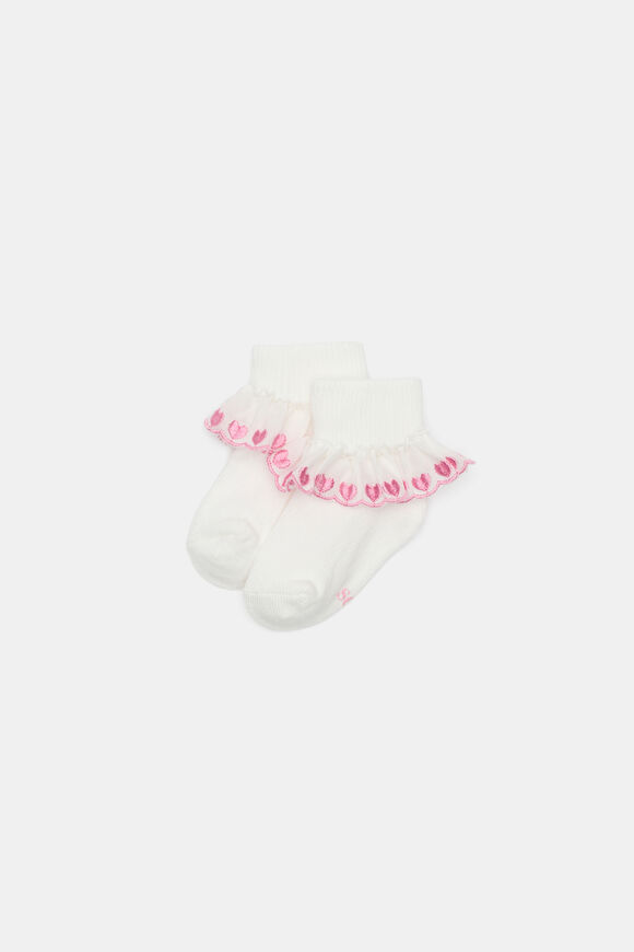 Baby Heart Frill Sock  Vanilla  hi-res