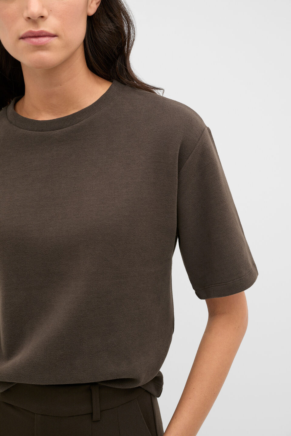 Brushed Boxy Crew Neck Tee  Coffee Bean