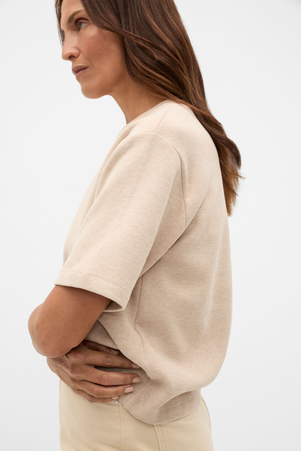 Brushed Boxy Crew Neck Tee  Sandstone Marle