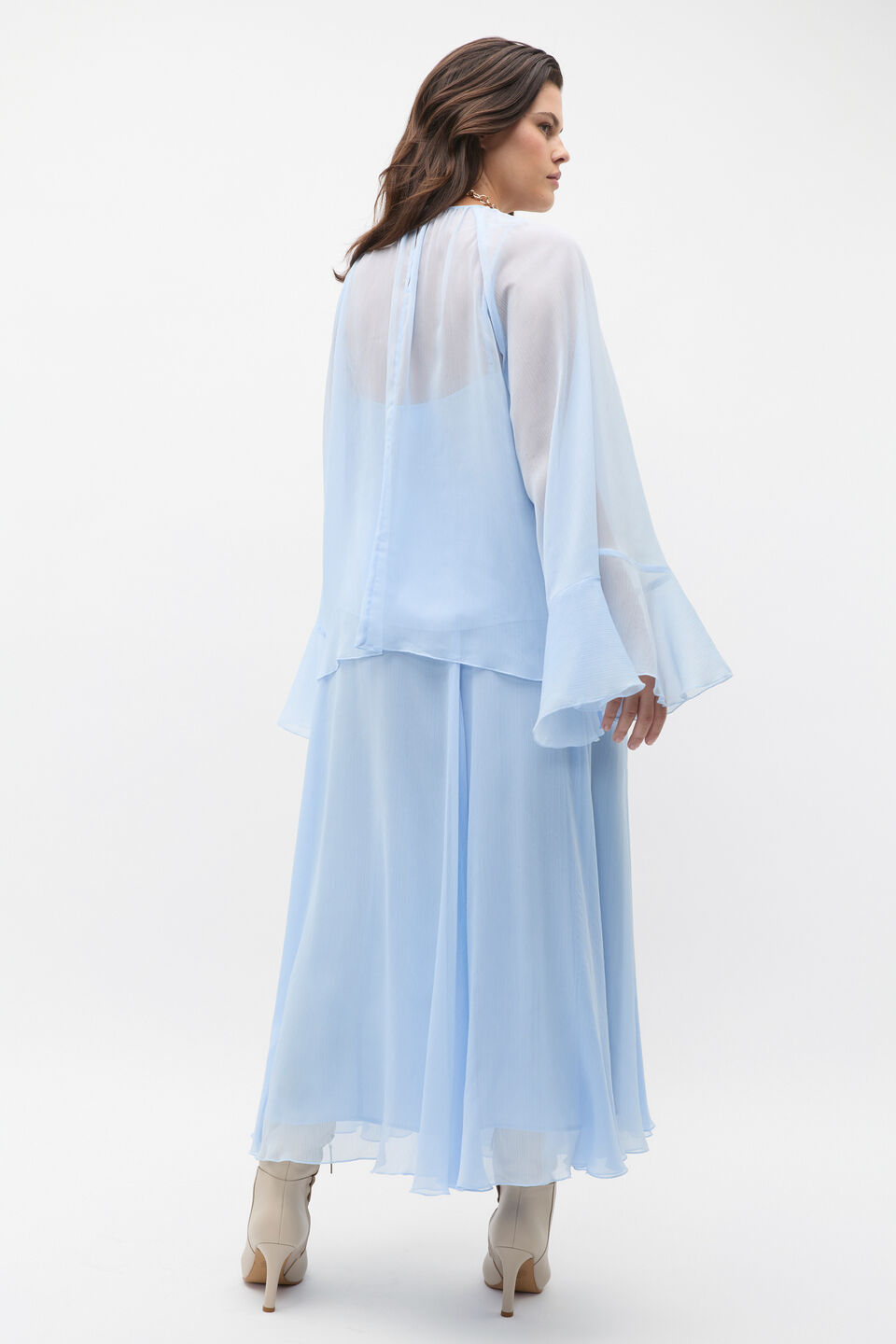 Fluted Sleeve Blouse  Ice Blue