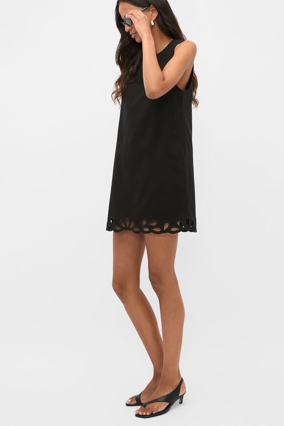 Motif Embroidered Mini Dress  Black  hi-res