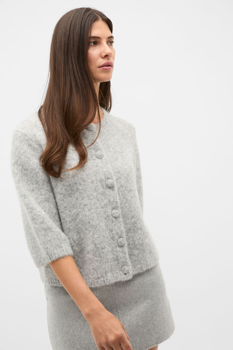 Lofty Short Sleeve Cardigan  Pale Slate Marle