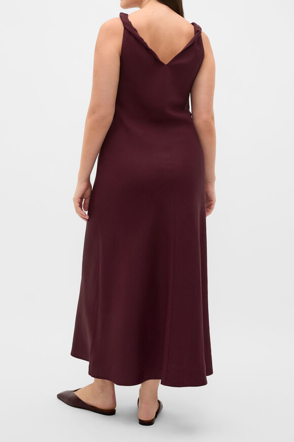 Linen Twist Shoulder Maxi Dress  Plum Red  hi-res