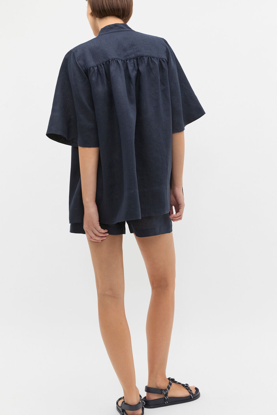 Linen Tie Detail Blouse  Twilight Blue