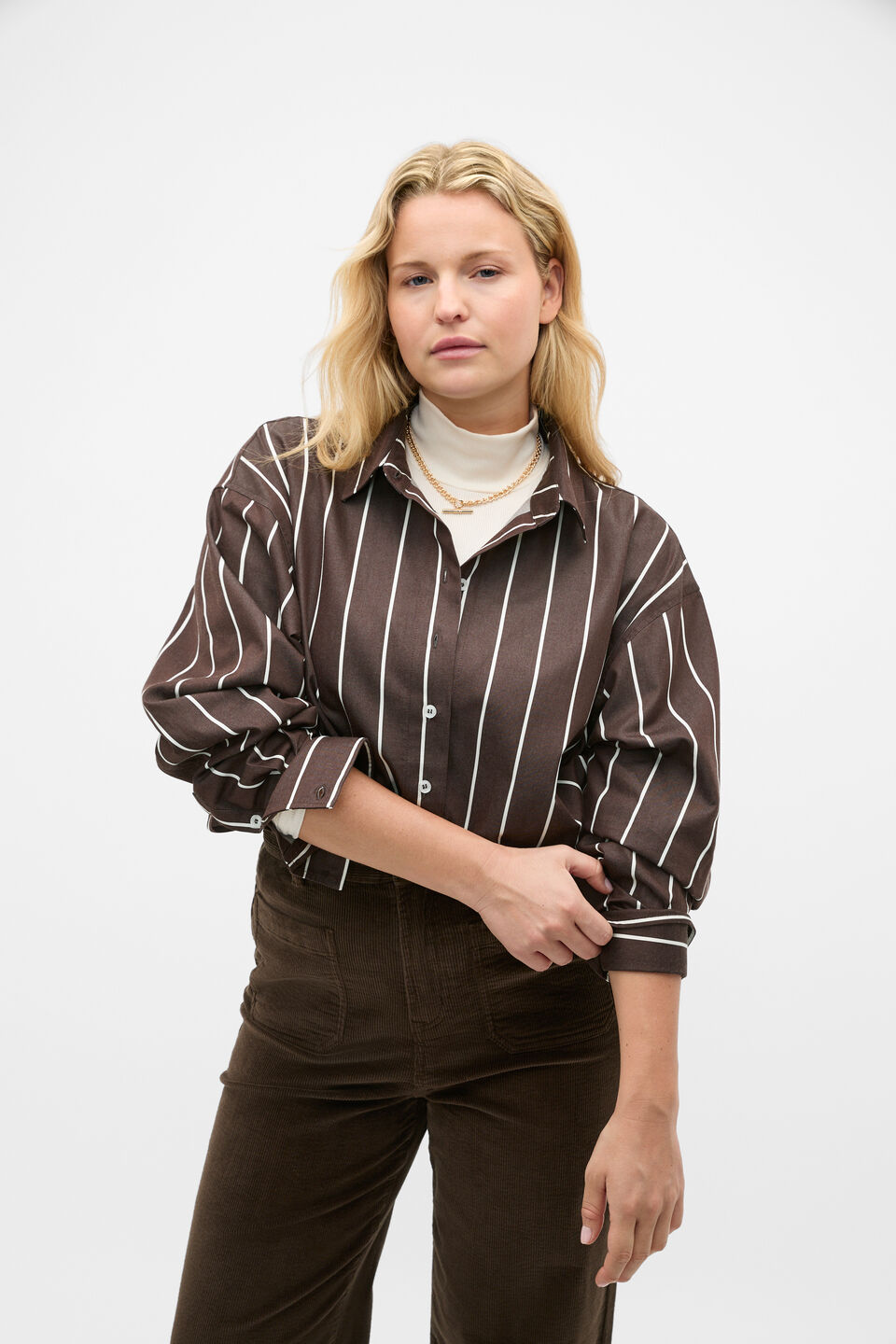 Stripe Cotton Oversized Shirt  Coffee Bean Stripe