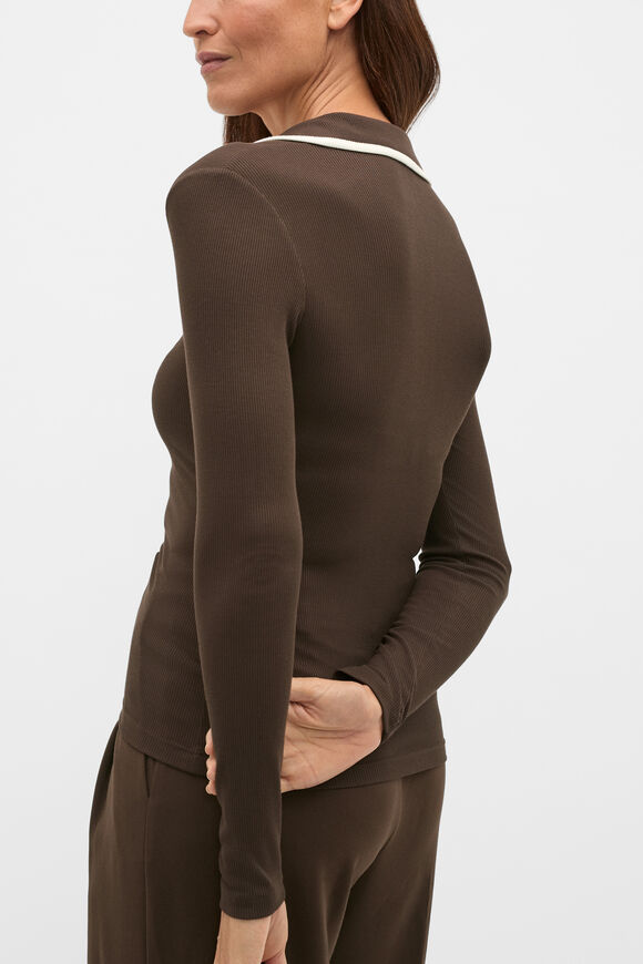 Core Rib Collared Top  Coffee Bean  hi-res