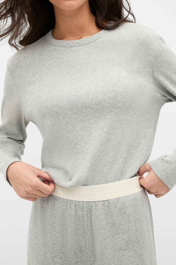 Ribbed Long Sleeve Top and Pant PJ Set  Pale Slate Marle  hi-res