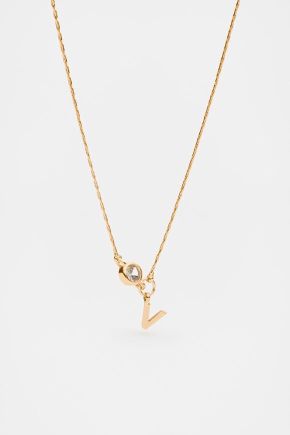 Stone Drop Initial Necklace  V  hi-res