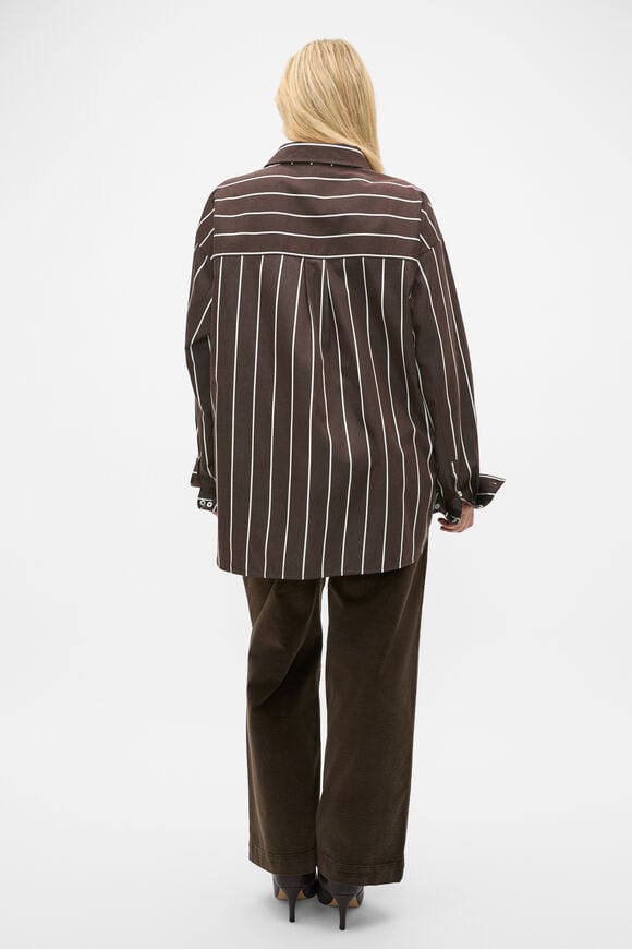 Stripe Cotton Oversized Shirt  Coffee Bean Stripe  hi-res