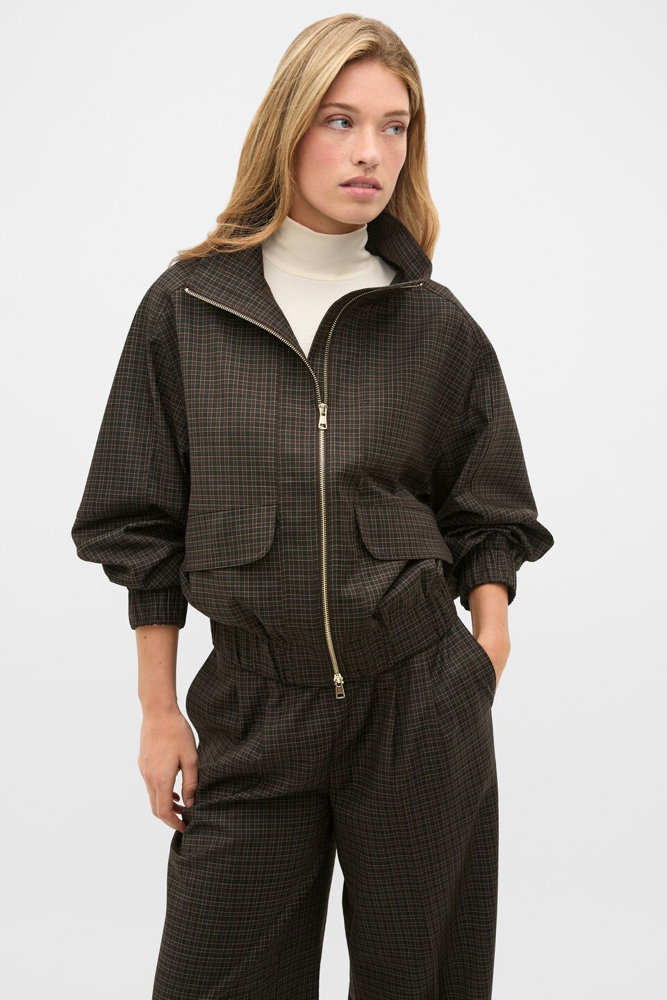 Mini Check Bomber Jacket  Coffee Bean Check