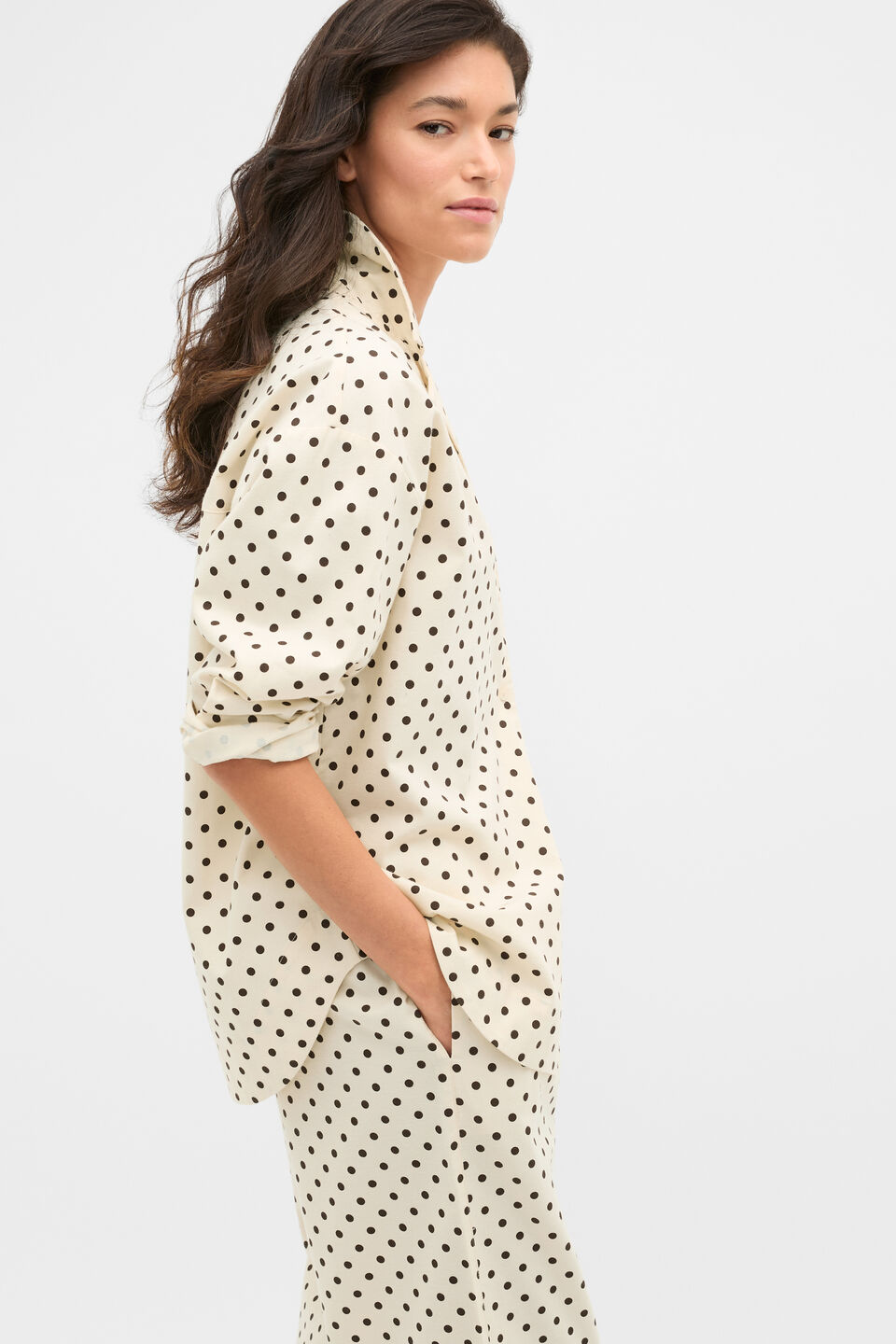 Spot Flannelette Shirt and Pant PJ Set  Coconut Cream Spot