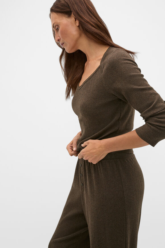 Pointelle Top and Pant PJ Set  Coffee Bean Marle  hi-res