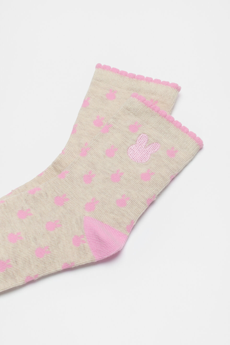 Bunny Embroidery Sock  Oat Marle