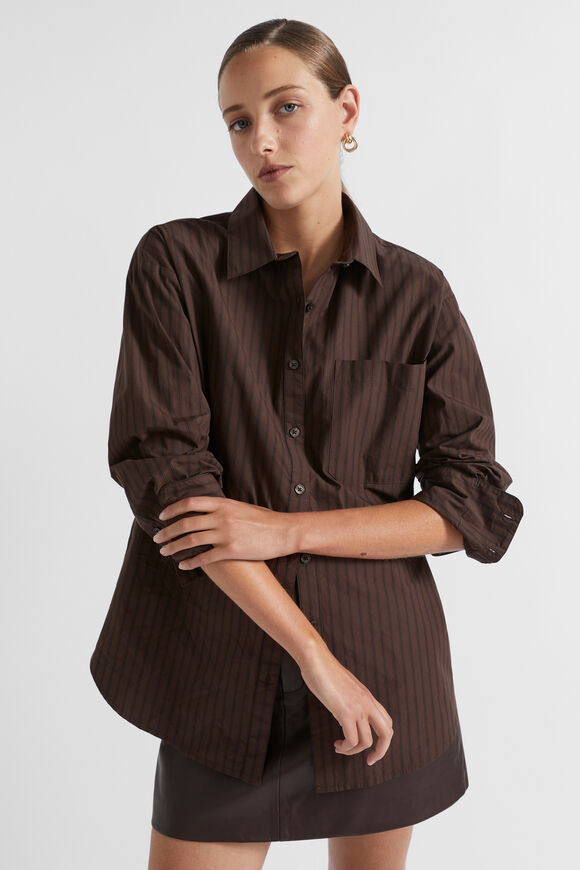 Poplin Pocket Front Shirt  Dark Espresso Stripe  hi-res
